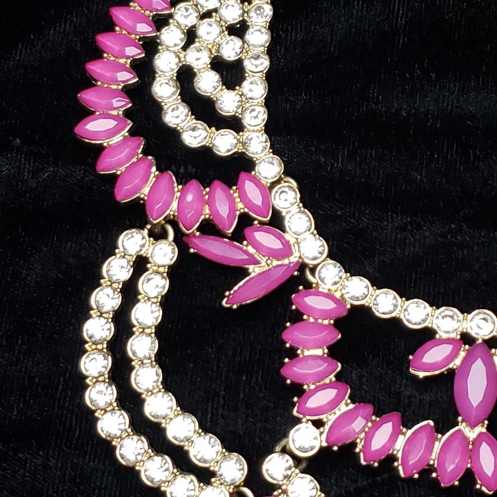Pink & White Rhinestone Statement Necklace - Picture 3 of 7